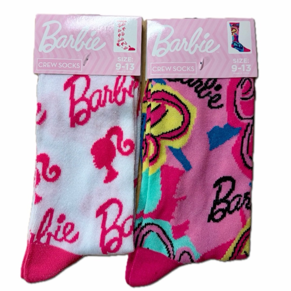 Barbie Pink and White Crew Socks - 2 pair - Fits Size 9-13 - NWT 🎀